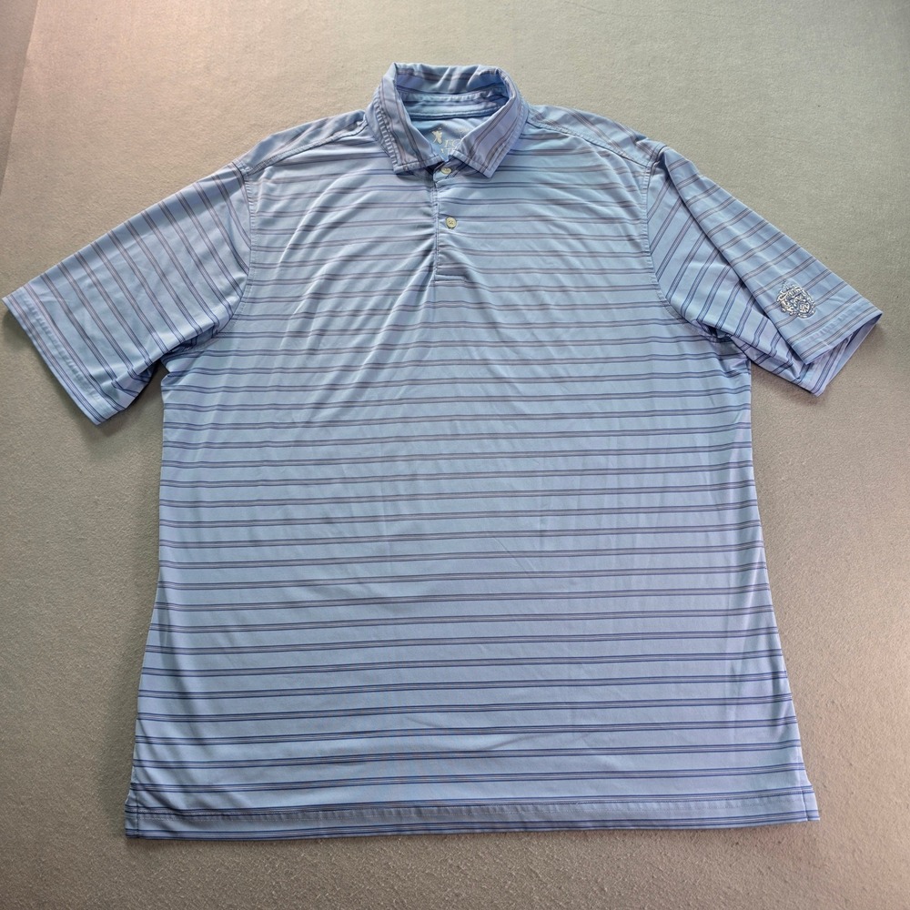 FG Tech Large Blue Striped Performance Golf Polo Trump Golf Crest Made in USA